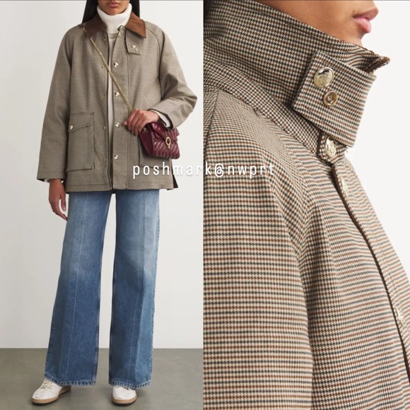 Sandro Bastille Plaid Quilted Barn Coat Field Zip Up Jacket 34 XS 0 Brown - Picture 3 of 16